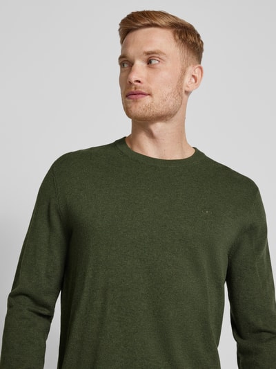 Tom Tailor Gebreide pullover met labelstitching, model 'BASIC' Olijfgroen - 3