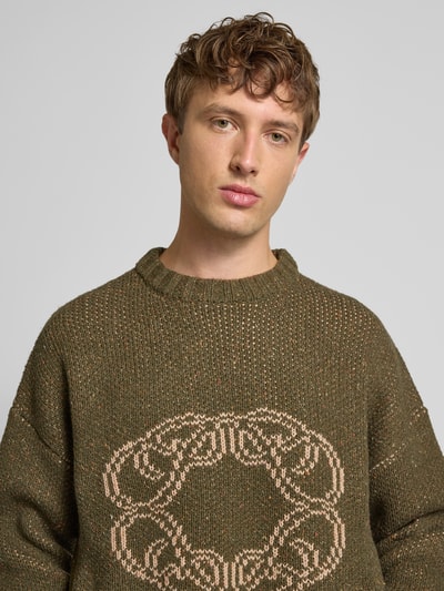 PROHIBITED Strickpullover mit Rundhalsausschnitt Modell 'Legacy' Oliv Melange 3