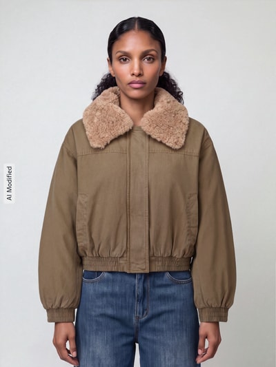 ONLY Bomberjacke mit Teddykragen Oliv 4