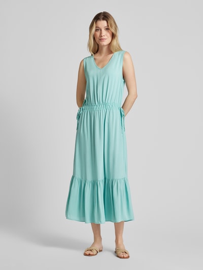 Soyaconcept Maxi-jurk van viscose met V-hals, model 'Radia' Oceaanblauw - 4