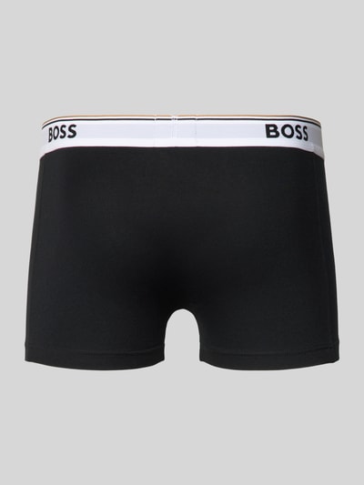 Produktfoto, schwarze Herren Trunks von BOSS, Modell 'Trunk 3P Power' aus Baumwoll-Mix, Optik: Unifarben, Skinny-Fit, Label-Schriftzug am weißen elastischen Label-Bund, Materialverarbeitung: Stretch, Multipack:3er-Pack