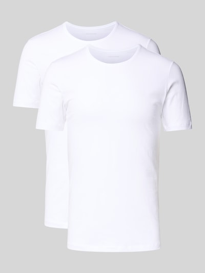 Produktfoto, T-Shirt mit Rundhalsausschnitt im 2er-Pack von Schiesser, weiß, Herren T-Shirt, Baumwoll-Elasthan-Mix, Regular-Fit, glatte Oberfläche