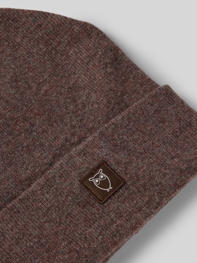 Knowledge Cotton Apparel Muts van wol met labelpatch Chocoladebruin - 2