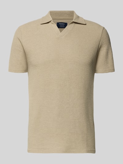 Produktfoto, Regular Fit Poloshirt aus Baumwoll-Mix von MCNEAL, beżowy Waffle-Piqueé, krótki rękaw, kołnierzyk z dekoltem V, krój regular fit