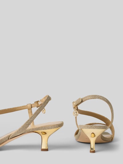Produktfoto, Sandalette mit Label-Applikation Modell 'JAIDA KITTEN' von MICHAEL Michael Kors, efekt błyszczący, zaokrąglony czubek, pasek ze sprzączką, obcas niska szpilka, wysokość obcasa: 6 cm w rozmiarze 40