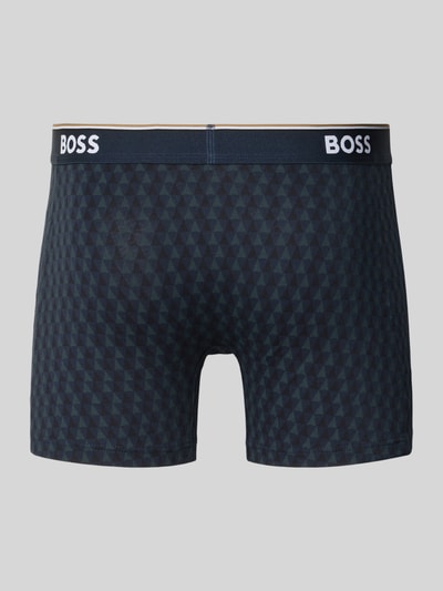 Produktfoto, obcisłe bokserki w kolorze granatowym z geometrycznym wzorem, elastyczny pas z logo, Trunk aus Baumwoll-Mix im 3er-Pack Modell 'Power' von BOSS, Herren Pant & Trunk