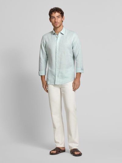 Jake*s Slim Fit Freizeithemd aus Leinen-Baumwoll-Mix Mint 1