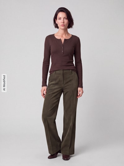 s.Oliver RED LABEL Langarmshirt mit kurzer Knopfleiste Dunkelbraun 1