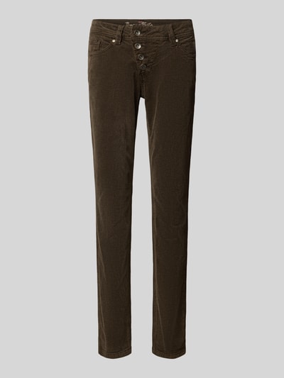Productfoto, bruine slim fit corduroy broek van katoenmix, fijne ribstructuur, Slim Fit Cordhose aus Baumwoll-Mix van Buena Vista, Dames