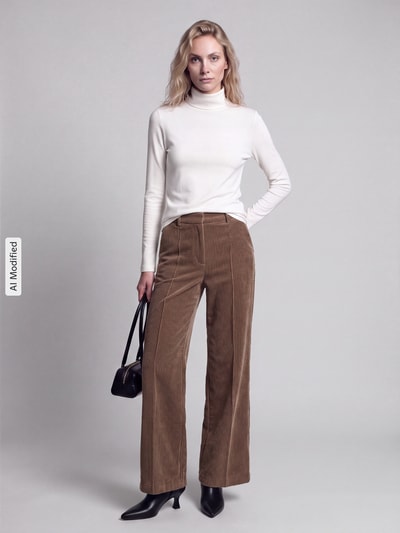CAMBIO Relaxed Fit Cordhose seitliche Eingrifftaschen Modell 'ALEXIS' Camel 1