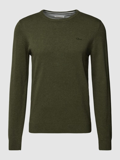 s.Oliver RED LABEL Sweter z dzianiny z wyhaftowanym logo Khaki 2