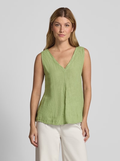 ZABAIONE Top bluzkowy lniany o kroju regular fit z dekoltem w serek model ‘Lu44cia’ Miętowy 4
