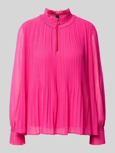 Marc Cain blouse met lange mouwen met kraag met ruches Cut Out Felroze - 1