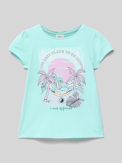 s.Oliver RED LABEL Ausgestelltes T-Shirt mit Glitzerprint Aqua 1