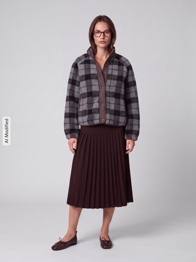 Jake*s Casual Teddyjacke mit hohem Stehkragen Dunkelgrau Melange 1
