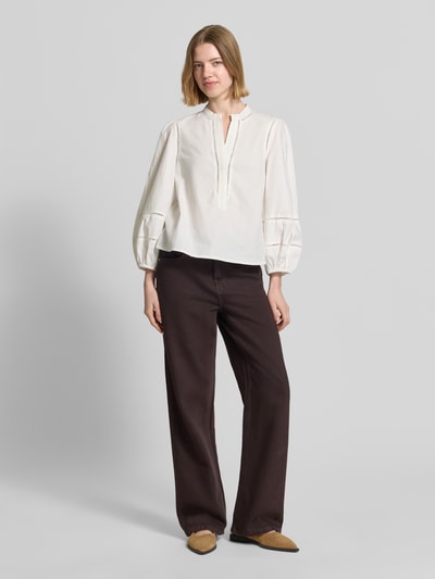 Stefanel Relaxed Fit Bluse mit Loch-Stickerei Modell 'Ajour' Offwhite 1