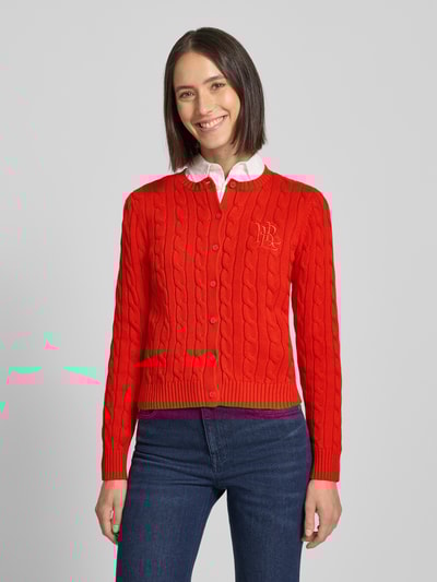 Lauren Ralph Lauren Kurtka z dzianiny ze ściegiem warkoczowym i wyhaftowanym logo model ‘RALHAN’ Jasnoczerwony 4