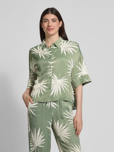 Oui Relaxed Fit Bluse aus Viskose mit überschnittenen Schultern Khaki 4