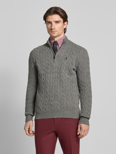 Polo Ralph Lauren Gebreide pullover van een mix van katoen en kasjmier met opstaande kraag Lichtgrijs - 4