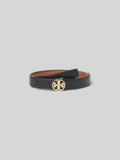 Produktfoto, Gürtel mit Logo-Detail von Tory Burch, Damen Gürtel mit Strukturmuster, eckige Spitze, Pinschließe, zweiseitiges Design, Breite 2 cm