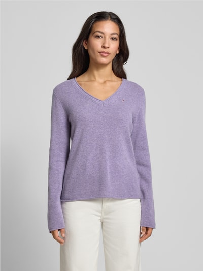 Tommy Hilfiger Sweter z dzianiny o kroju slim fit z czystej wełny Jasnofioletowy 4