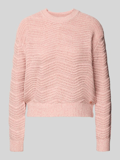 Produktfoto, Strickpullover mit gerippten Abschlüssen von Guess in zartrosa, lockerer Schnitt, Rundhalsausschnitt, Baumwoll-Mix, feine Struktur