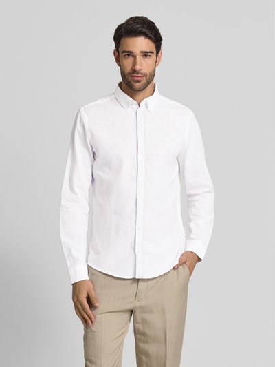 Casual Friday Regular Fit Leinenhemd mit Button-Down-Kragen Modell 'Anton' Weiss 4