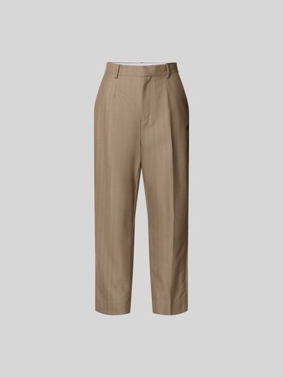 Produktfoto, Leinenhose aus reinem Leinen von Victoria Beckham in Beige, Straight Fit, Bundfalten, High-Waist, strukturierte Oberfläche
