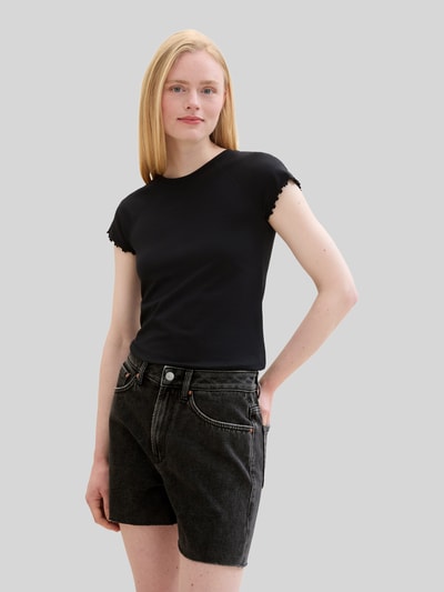 Tom Tailor Denim t-shirt o kroju slim fit z prążkowanej dzianiny Czarny 4