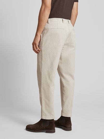 Casual Friday Regular fit corduroy broek met riemlussen, model 'Pepe' Offwhite - 5