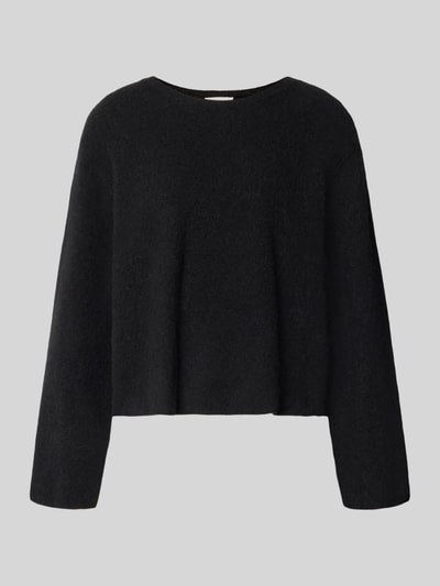 Produktfoto, Strickpullover aus Alpaka-Leinen-Mix Modell 'VITOW' von American Vintage, lockere Passform, Rundhals, schwarze Farbe, strukturierte Oberfläche