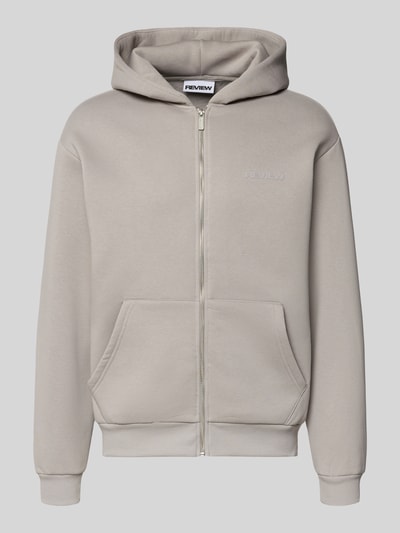 Produktfoto, Sweatjacke mit Känguru-Tasche von REVIEW, bawełniany miks, krój relaxed fit, zamek błyskawiczny, kolor beżowy, tekstura gładka