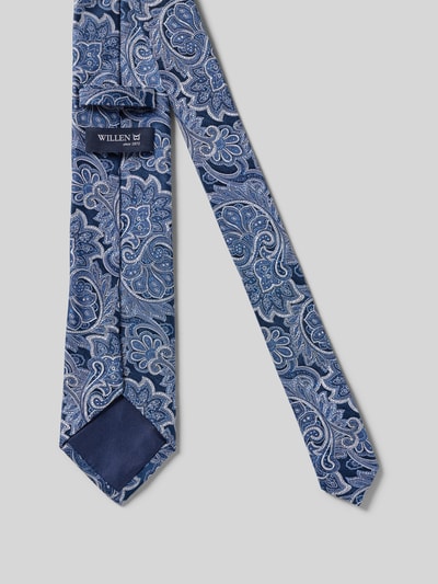 Produktfoto, Krawatte aus Seide im Allover-Look (7 cm) von Willen mit klassischer Form in Blau, feine Musterstruktur, Label-Detail, reine Seide