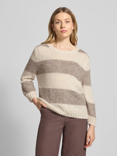 Oui Relaxed pullover in gebreide look met wol en mohair Taupe - 4