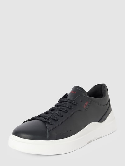 HUGO Sneakers van leer met labeldetails, model 'Blake' Zwart - 1