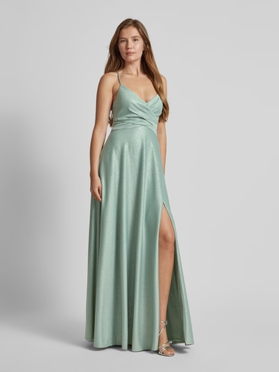 Jake*s Cocktail Abendkleid mit V-Ausschnitt Khaki Melange 1