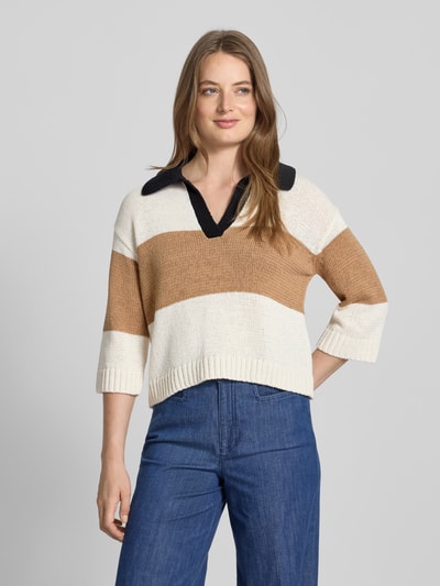 Oui Gebreide pullover met V-hals Camel - 4