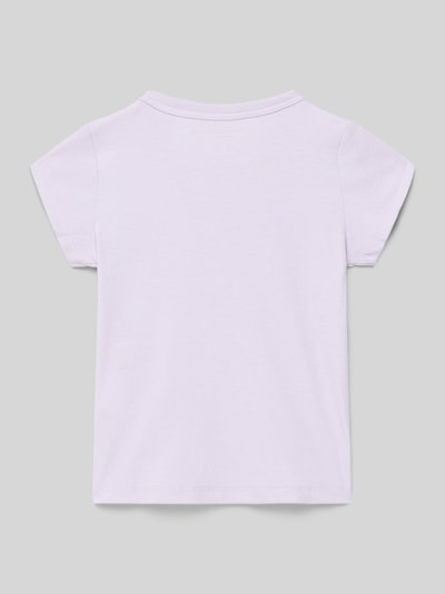 Produktfoto, Regular Fit T-Shirt mit Logo-Stitching von Abercrombie&Fitch im hellen Violett, Strukturmuster, elastischer Baumwoll-Mix, Rückansicht