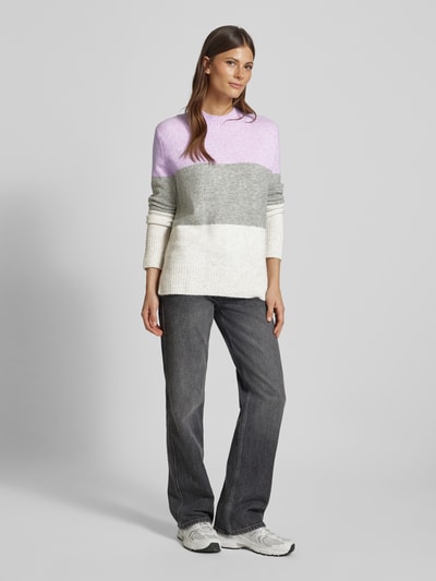 Tom Tailor Denim Regular fit gebreide pullover met katoen en colour-blocking Lila - 1