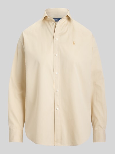 Produktfoto, Hemdbluse mit Knopfleiste von Polo Ralph Lauren aus reiner Baumwolle in Beige mit feinen Streifen, lockerer Schnitt, weiße Knöpfe.