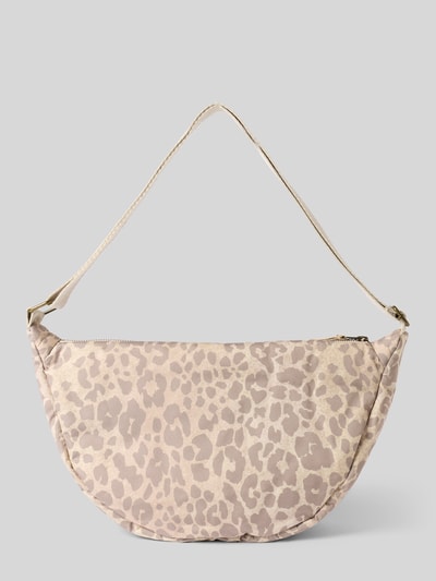 Produktfoto, Handtasche im Allover-Look Modell 'Puffy Adult Fanny Pack' von STUDIO NOOS mit Hauptfach, Reißverschluss, Label-Detail, verstellbarer Schulterriemen, beige-braunes Muster, Material mit strukturierter Textur, Maße: Breite 37 cm, Länge 20 cm, Tiefe 10 cm, Schulterriemen 70 cm.