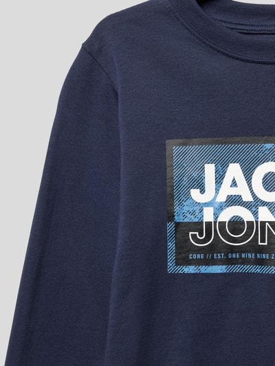 Jack & Jones Shirt met lange mouwen en labelprint, model 'COLOGAN' Marineblauw - 2