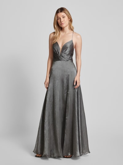 Luxuar Abendkleid mit tiefem V-Ausschnitt Silber 4