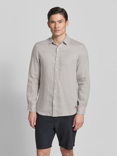 Scotch & Soda Koszula lniana o kroju slim fit z kołnierzykiem typu kent Jasnoszary 4