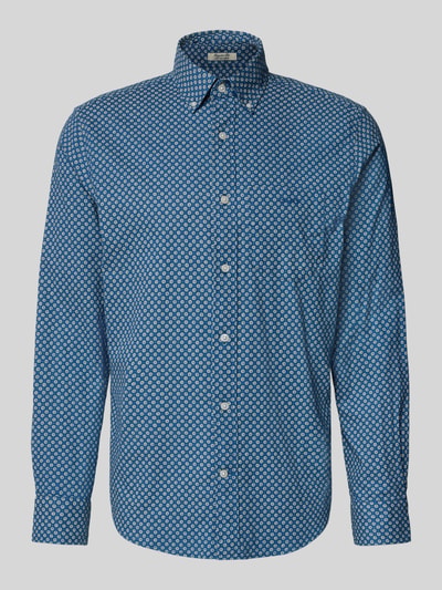 Produktfoto, Regular Fit Freizeithemd aus Leinen-Baumwoll-Mix von Gant, blau mit Allover-Look und Button-Down-Kragen, glatte Textur