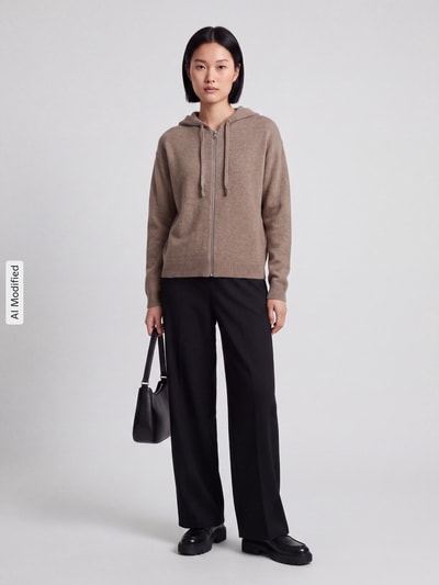 Jake*s Casual Regular fit gebreid jack van puur kasjmier Taupe gemêleerd - 1
