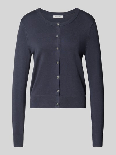 Produktfoto, Regular Fit Cardigan aus Viskose-Mix von Christian Berg Woman in Dunkelblau, Rundhalsausschnitt, feine Stricktextur, Knopfleiste.