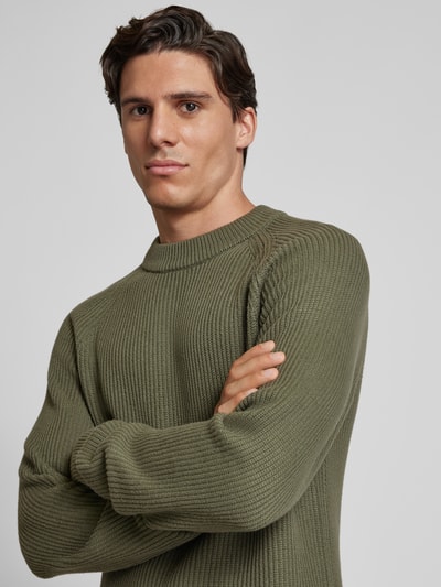 Casual Friday Strickpullover mit gerippten Abschlüssen Modell 'Kristian' Dunkelgruen Melange 3