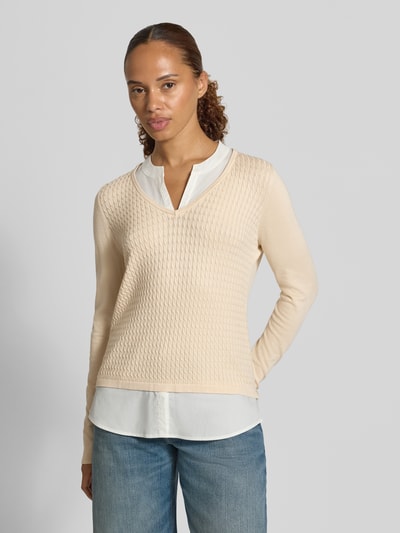COMMA Shirt met lange mouwen van viscosemix in tricotlook Beige - 4