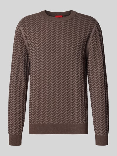 HUGO Pullover mit strukturierter Strickoptik Modell 'Simond' Dunkelbraun 1